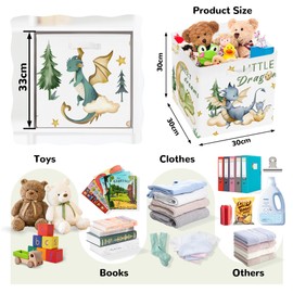 Clastyle 3 pcs Dinosaur Cube Storage Unit Boxes Volcano Kallax Box for Shelves Parents Storage Baskets for Book Clothes Toy Organizer, Dragon, 11.8x11.8x11.8 in