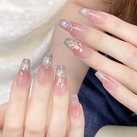 TUOKAY Glitter Cat Eye Press on Nails Medium Length Glue on Nails for Women and Girls (Glitter Cat Eye 1)