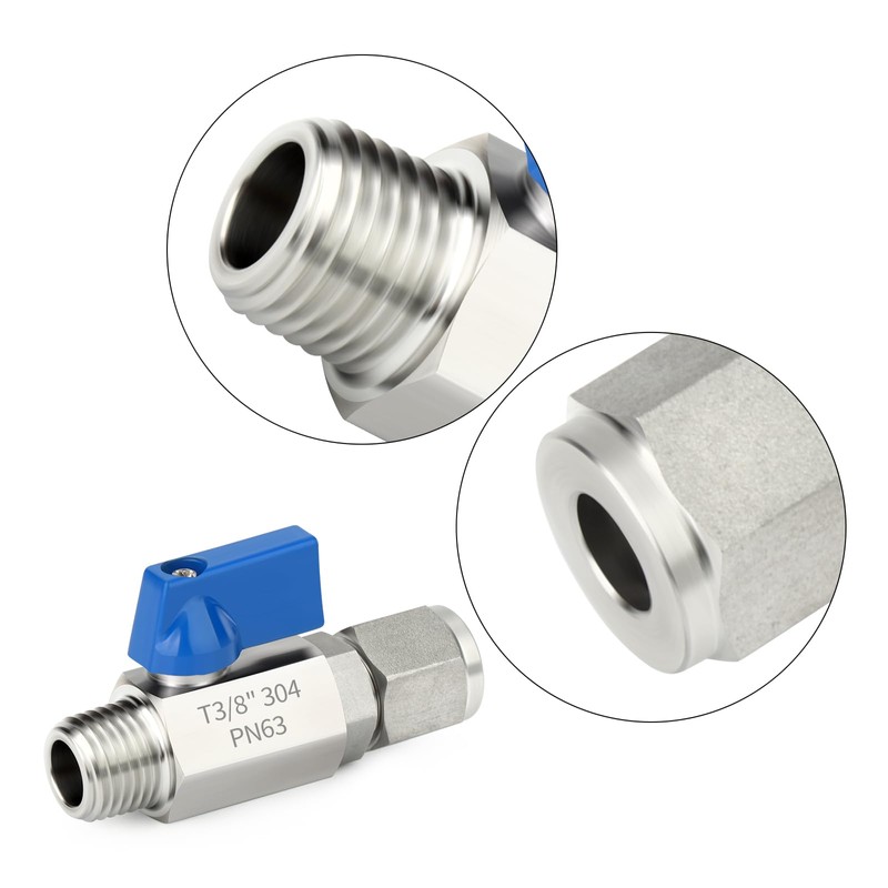 TAISHER 2PCS 304 Stainless Steel Compression Mini Ball Valve Shut