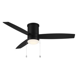 WAC Atlantis Indoor and Outdoor 3-Blade Pull Chain Flush Mount Ceiling Fan 52in Matte Black with 3000K LED Light Kit