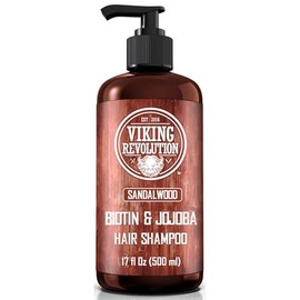 Viking Revolution Sandalwood - Champú para hombre con biotina y aceite de jojoba, champú natural para el cabello para hombres con vitamina B5 y tratam