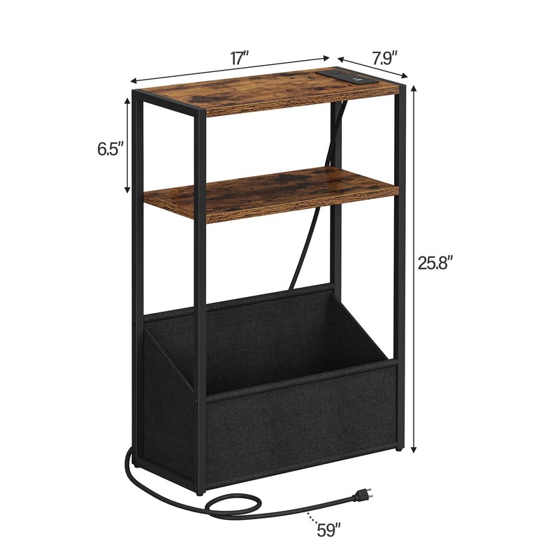 TUTOTAK Narrow Side Table with Charging Station, Slim End Table