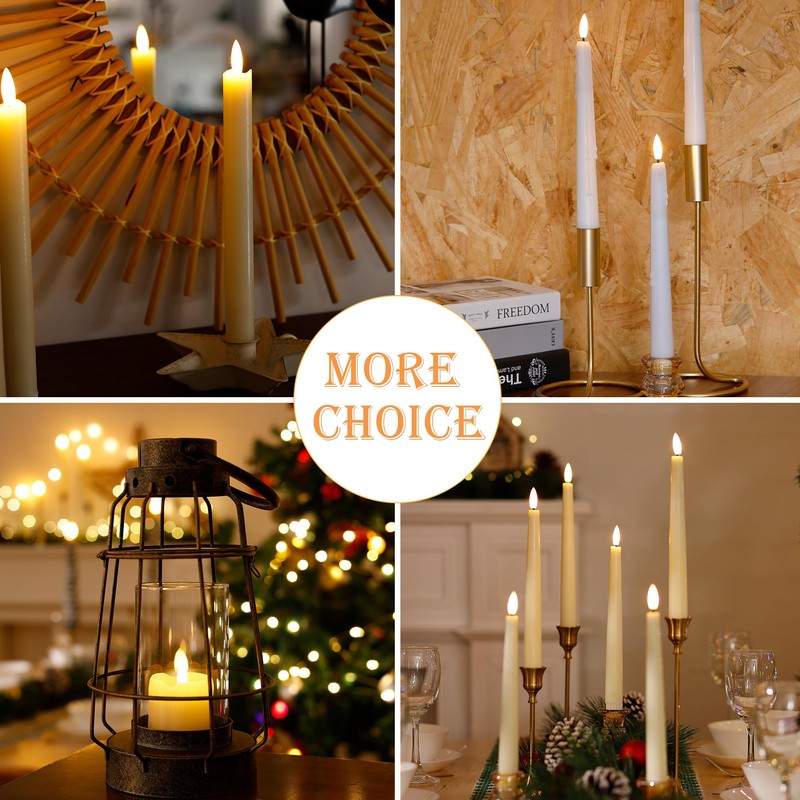 AFINETH Flameless Taper Candles with Rmote, 9.6" Real Wax Battery