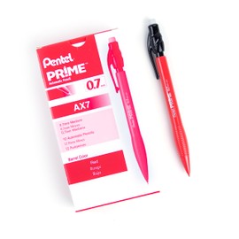 Pentel PRIME Mechanical Pencil, Writing, Drawing, School Supply, Pre-loaded with Lead, 0.7mm Medium Point, Red Barrel, AX7B, Box of 12
