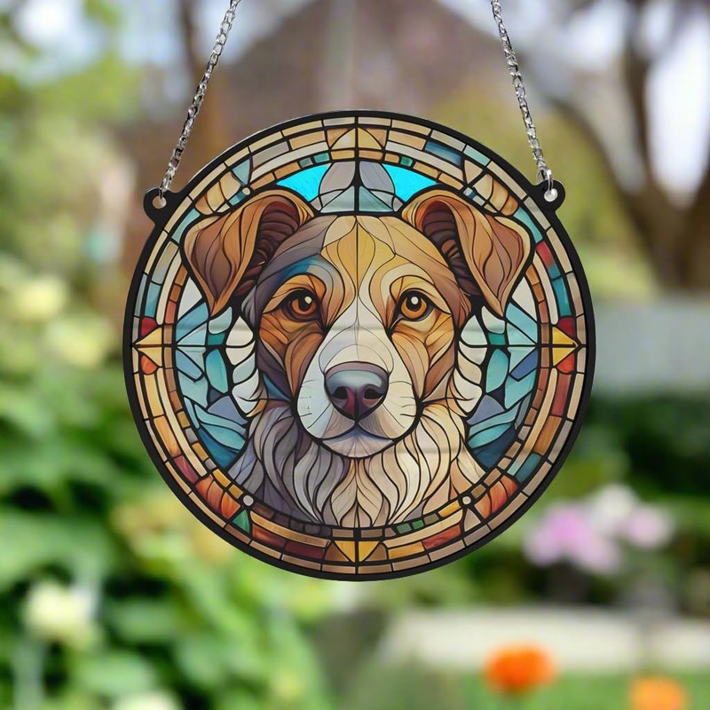 Image Industry Jack Russell Stained Glass Effect Suncatcher - Garden