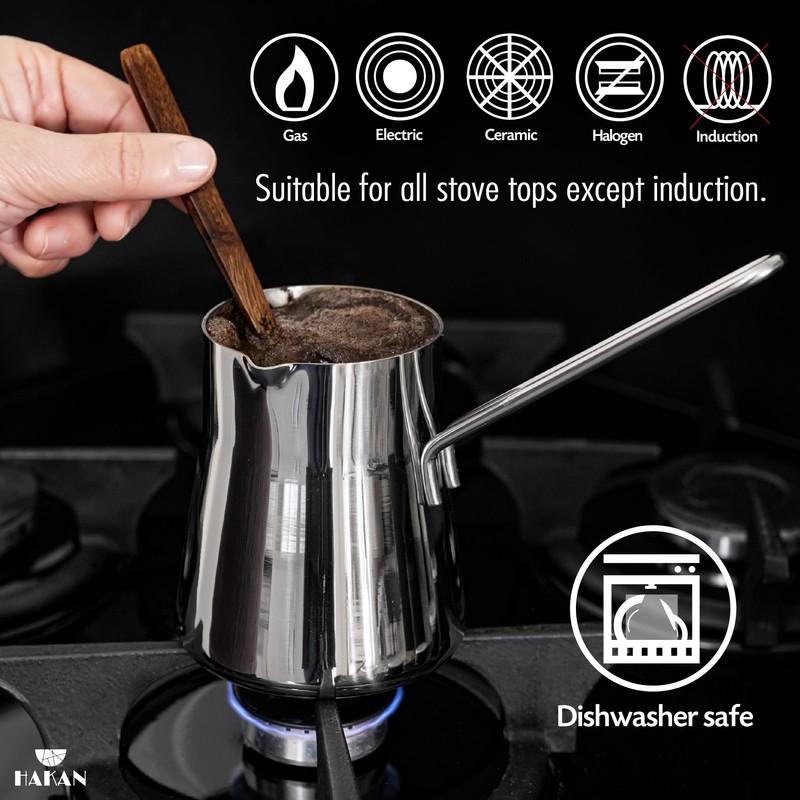 Hakan Topkapı Stainless Steel Turkish Coffee Pot, 20.2 Oz, 600