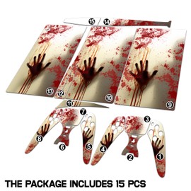 Skin Sticker for Game Console 5 Cover - Bloody Hand, Compatible with Both Disc Edition & Digital Edition (not Slim Ver) - 2 Controller Skins & Console Skin - No Bubble, Full Protection, Removable