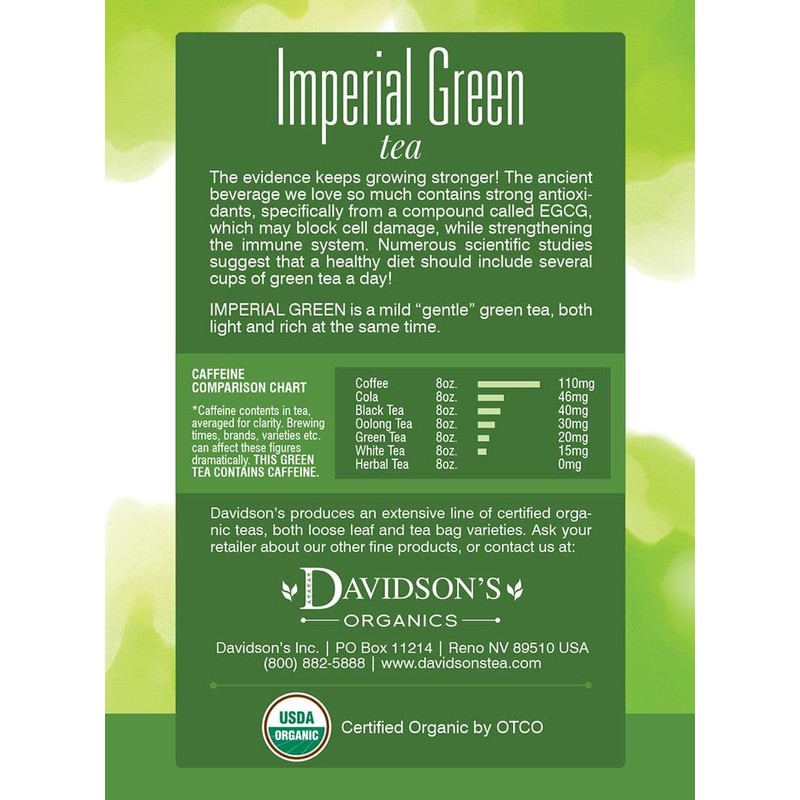 Davidson's Organics, Imperial Green, 8-count Tea Bags, Pack of 12