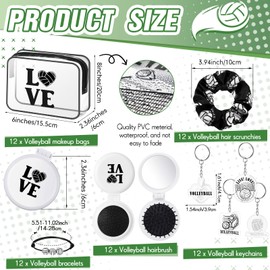 Meanplan 60 Pcs Volleyball Party Favors Volleyball Team Gifts for Teen Girls Women Players with 12 Set Bracelet Keychain Makeup Bag Brush with Mirror Hair Scrunchies for Sport Party Supplies(Classic)
