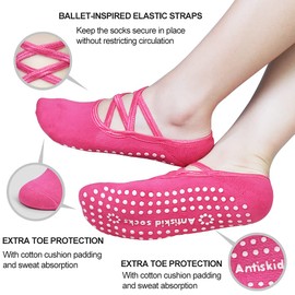 Non Slip Yoga Socks for Women Non Skid with Grips Socks for Yoga, Pilates, Barre, Home & Hospital 4 Pack