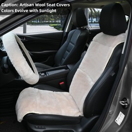 Aegis Cover Sheepskin Seat Covers, Merino Wool Front Car Seat Vest Cover with Nonslip Backing, Super Soft Dense Pelt Fuzzy Interior,Universal Fit for Most Cars, SUVs, Trucks, Sedans (Sand)