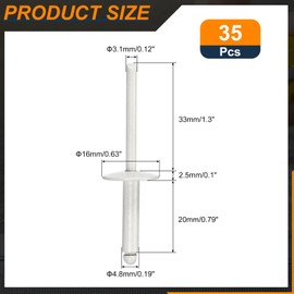 sourcing map 35Pcs 3/16"x3/4" Large Flange Blind Rivets, Zinc-Plated Carbon Steel Grip and Mandrel Cap Blind Rivets, Gray