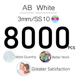 qiipii 8000PCS 3mm White AB Resin Rhinestones for Crafting White AB Flatback Jelly Rhinestones Bulk SS10 Non-Hotfix Stones Diamonds Crystals Gems for Mugs Tumblers Bottles Cups DIY Crafts Decoration