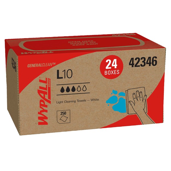Wypall L10 Disposable Towels (42346), Limited Use / Lightweight, 1-PLY, Pop-Up Box, White, 250 Wipes ( Box of 24 )