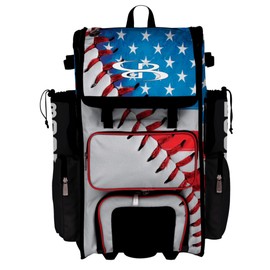 Boombah Superpack Hybrid Rolling Bat Bag - Wheeled & Backpack Version - USA Baseball Classic White/Royal Blue/Red
