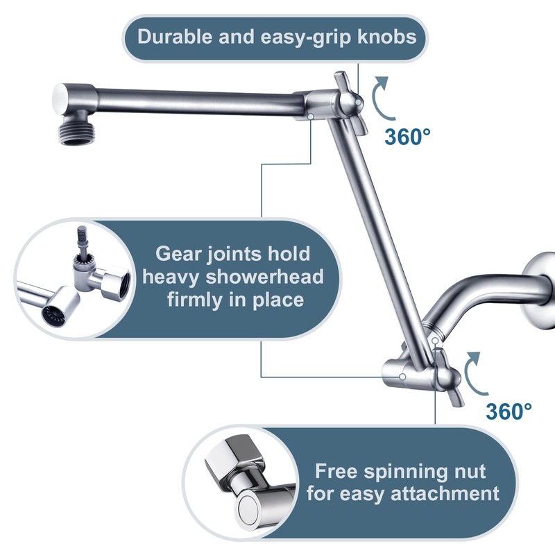 BRIGHT SHOWERS Brass Shower Arm Extender for Rain and Handheld