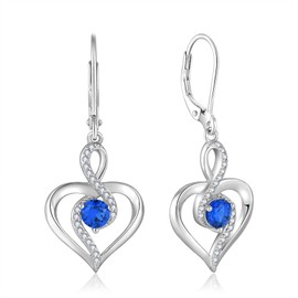 Oskani Heart Birthstone Dangle Earrings for Women, 925 Strlings Silver 5A Cubic Zircon Leveback Earrings Jewelry Birthday for Her, Cubic Zirconia Sterling Silver, Cubic Zirconia