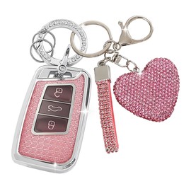 ZVRSUA Car Key Case Suitable for VW, Car Key Protective Case Key Case Compatible with VW Volkswagen Passat B8 Jetta Polo Tiguan T-ROC MK2 Scirocco Skoda Superb Kodiaq Seat (Pink)