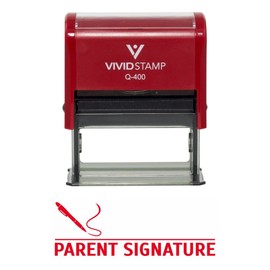 Parent Signature Teacher Self Inking Rubber Stamp (Red Ink) - X-Large 2 Pack