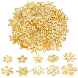 PandaHall 200pcs Flower Bead Cap, 10 Styles Bead End Caps Filigree Spacer Beads Caps Metal End Charm Tibetan Caps for DIY Earrings Bracekets Necklace Jewelry Craft Making, Golden