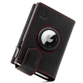 LORZOR® Design für Airtag Wallet, Slim Wallet mit Münzfach, Geldbörse Herren echtem Leder, RFID Blocker Portemonnaie, Portmonee Herren kartenetui Platz für 10 Karten, Geldbeutel (Schwarz rot)