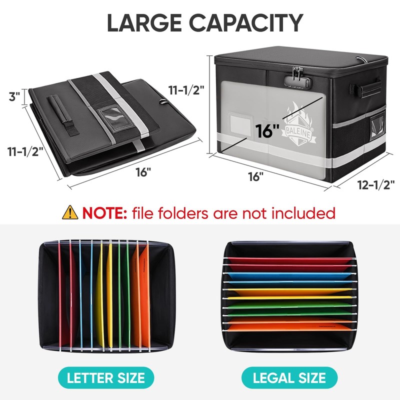 BALEINE Fireproof Document Box with Lock, Portable Fireproof Document Bag