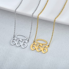 Aprila Women Necklace,Stainless Steel Minimalist Angel Number 666 Pendant Necklace Jewelry