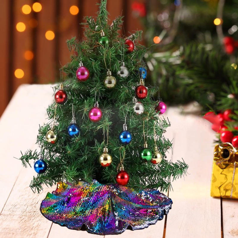Christmas Tree Skirt 24 Inches Rainbow to Silver Reversible Sequin