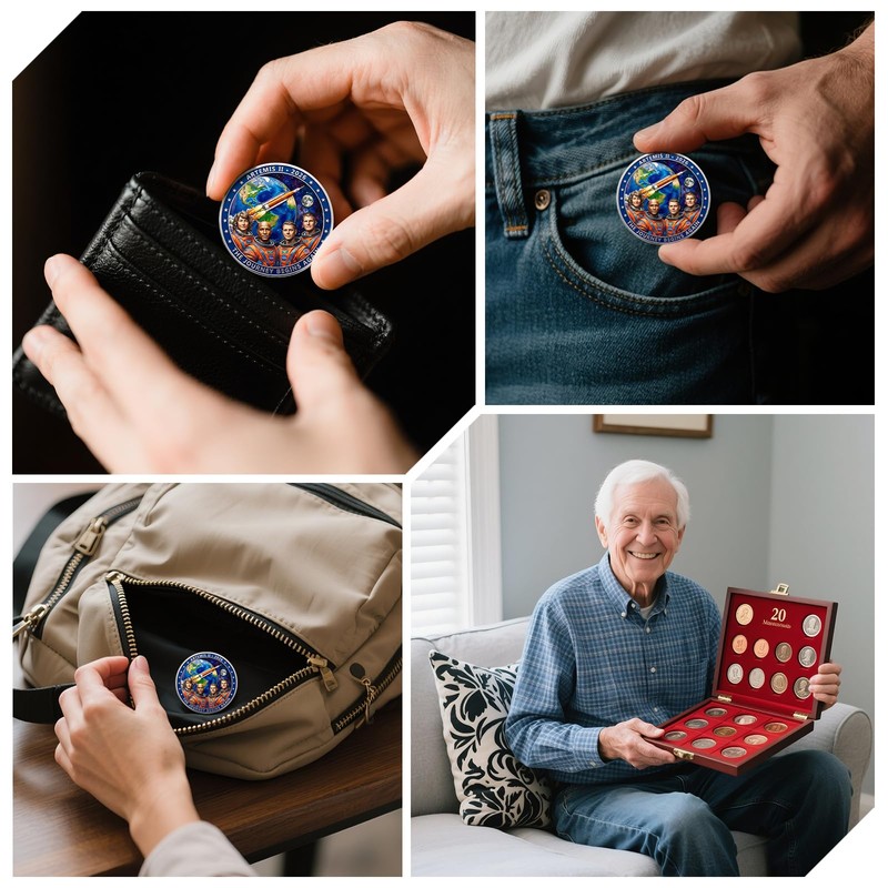 Artemis II Inspired Challenge Coin with Acrylic Case, Double-Sided Deep