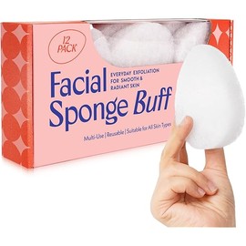 [12 Pack] Regular Exfoliating Facial Sponge for Face - Daily Cleansing Face Scrubber - Exfoliating Pads - Puf for Removing Makeup, Dirt, and Dead Skin - Reusable Face Pads Buf Dirt Away