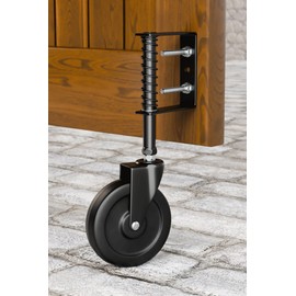 5" Spring Loaded Gate Caster, Heavy Duty Rubber Gate Wheel for Wooden Fence Gate with 360° Rotation, Farm Gate Support Helper for Wooden Metal Vinyl Swing Gate, 330 Lbs Capacity, Black,1Pack