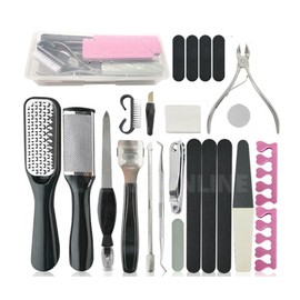 Bliss Gifts & Homewares Professional Manicure Tool Kit I 24 in 1 Pedicure Stainless Steel Foot Care Tools Set I Foot Scrubber Rasp Heel Dead Skin & Callus Removal I for Women Men Home Salon Care (Black)
