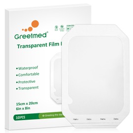Transparent Film Dressing 6'' x 8'', 10 Packs Waterproof Adhesive Patch Breathable Wound Cover Bandage, Comfortable Clear Bandages for Tattoo Aftercare Swimming Shower IV Shield