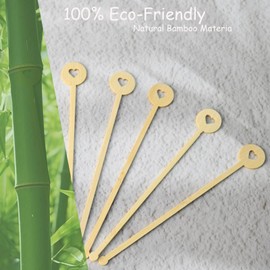 TreeMVI- 200PCS Disposable Coffee Stirrers 7IN Bamboo Coffee Stir Sticks for Mixing Drink,Cocktails,Milk Tea (200PCS-7IN Heart)