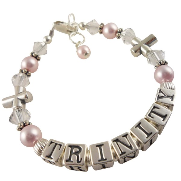 Cross Bead Sterling Silver Name Bracelet in Pink