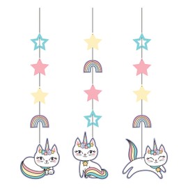 Creative Converting Sassy Caticorn Hanging Cutouts, 3 ct, Multi-color, Decorative hanging cutouts measure 32"