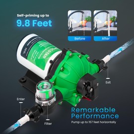 SPECSTAR 51-Series Fresh Water Pump, 12V DC 6.0GPM 70 PSI Self Priming Diaphragm Water Pump Include 1/2" Garden Hose Adapters RV Marine for Yacht, Garden, Camper