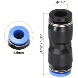 TA-VIGOR 1/4" to 6mm Push to Connect Fittings, 10 Pack Straight Union Push Reducers, Push Fit Connectors for PU Nylon PTFE Tubing, Pneumatic Air Line Quick Fitting, Push Lock Coupler