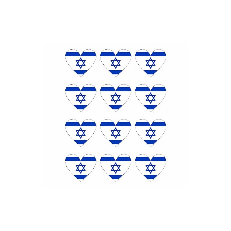 Israel Heart Stickers, Weatherproof and UV Protection, Set of 12