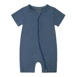 Newborn Baby Romper, Short Sleeve Round Neck, Unisex Summer Jumpsuit (Blue, 3 Months)