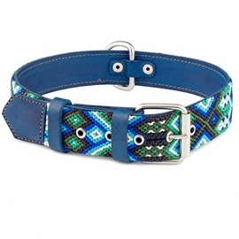 Collar de perro de piel, diseo bordado, collar de perro azul y rosa, collar de perro para perros medianos, collar de perro para perros grandes, lindo 