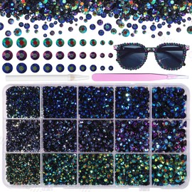 15000 Pcs Resin Rhinestones for Crafts, Dark Blue Purple Flatback Resin Rhinestones for Bedazzling Gems 2/3/4/5/6mm Flatback Gems Jewels for DIY Mugs Tumblers Bottles Clothing Shoes Nail Art