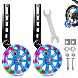 Stabilisers for Children's Bikes, Auxiliary Wheels for Children's Bikes, Mute Flash Wheels with Adjustable Bicycle Stabiliser Kit for 12, 14, 16, 18, 20 Inch Children Single Speed Bicycle, Blue
