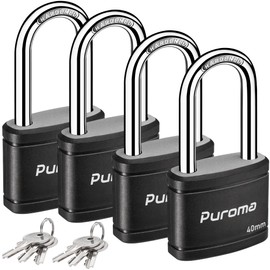 Puroma 4 Pack Keyed Padlock with 6 Keys Alike, 1.8 Inch Locker Lock 40mm Heavy-Duty Locks for Gate Fence Hasp Cabinet Toolbox School Gym Locker (Black)