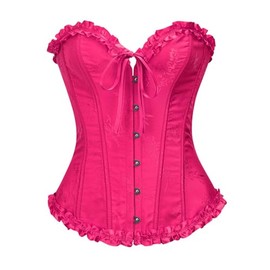 Vrapo Korsett Damen - Bustier Corset Top für Frauen - Vollbrust Corsage Schnürkorsett Taillenformer Dessous - Rosa Rot - Größe XS