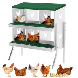6-Compartment Chicken Nesting Box with Bracket, Chicken Nesting Boxes for Laying Eggs, Heavy Duty Metal Design for Hens/Ducks, Anti-Peck Rustproof Nest Box, Green