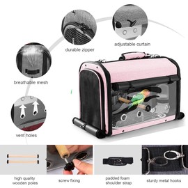 Sanmoncare Bird Carrier Bag Cockatiel Travel Cage with Stand, Lightweight Travel Carrier for Small Bird, Portable Parrot Travel Bag, Pet Transparent Travel Backpack