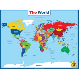 UNCLE WU World Map Laminated Poster -Double Side Educational Poster For Kids/Adults -17 x 23 inch Waterproof Map For Home Classroom