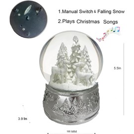 Hpoeude Christmas Snow Globe, 100mm Reindeer Snow Globe, Musical Chtristmastree Snow Globe, White Winter Snow Globes，Santa Snow Globe，Snow Globes Christmas