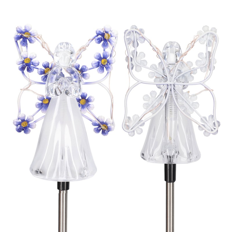2 Pack LED Solar Angel Lights Solar Powered White Light